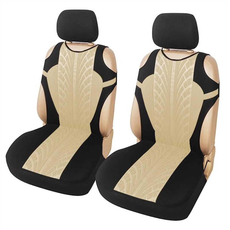 Sitzbezüge,Autositzbezug 2 STÜCKE Auto Vordersitzbezug Weste Stil Eimer Abdeckungen Mode Reifen Einkerbung for Universal Autos SUV Limousine Airbag Kompatibel(BEIGE) von Fymlok
