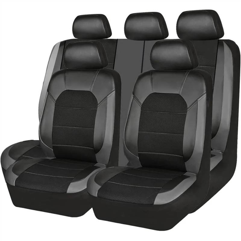 Sitzbezüge,Autositzbezug 9-teiliges Set Autositzbezüge, universelles PU-Leder-Autositzkissen for Vorder- und Rücksitze, vollständiger Schutz, Sitzpolster for 5-Sitzer-Autos und LKWs(Black Grey) von Fymlok