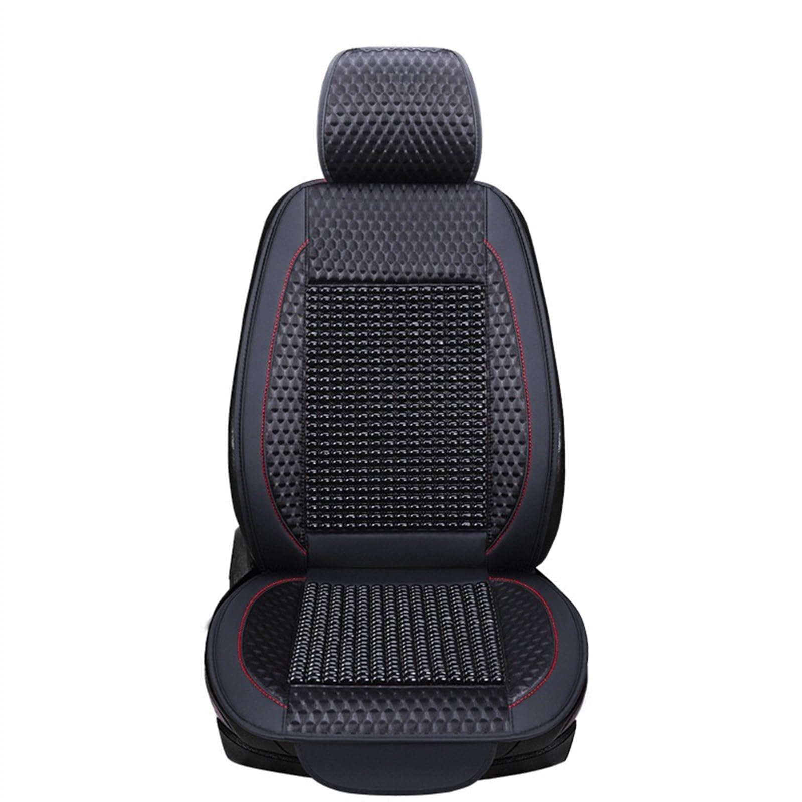 Sitzbezüge,Autositzbezug Auto Holzperle Sitzkissen Summer Cool Leder Auto Sitzbezug atmungsaktiv Handgemachte Auto Sitz Matten-Auflage-Universal-Zubehör(Black) von Fymlok