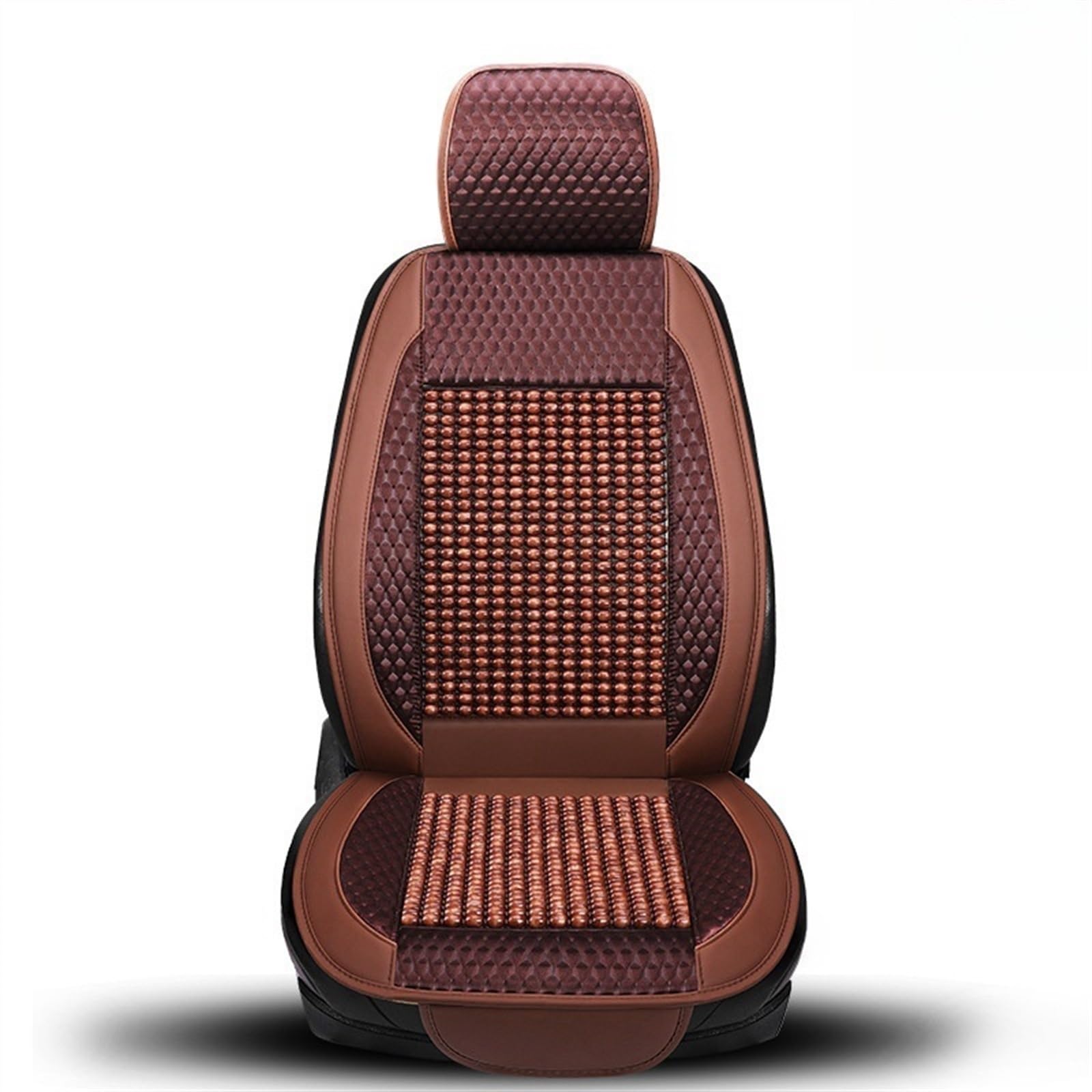 Sitzbezüge,Autositzbezug Auto Holzperle Sitzkissen Summer Cool Leder Auto Sitzbezug atmungsaktiv Handgemachte Auto Sitz Matten-Auflage-Universal-Zubehör(Coffee) von Fymlok