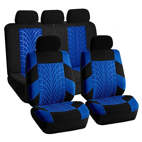 Sitzbezüge,Autositzbezug Autositz-Abdeckung Set Universal Persönlichkeit Reifenspur Spleißen Auto Styling Zubehör Innen 2/4 / 9PCS(9pcs Blue) von Fymlok