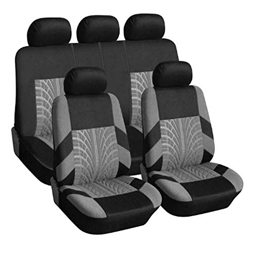Sitzbezüge,Autositzbezug Autositz-Abdeckung Set Universal Persönlichkeit Reifenspur Spleißen Auto Styling Zubehör Innen 2/4 / 9PCS(9pcs Grey) von Fymlok