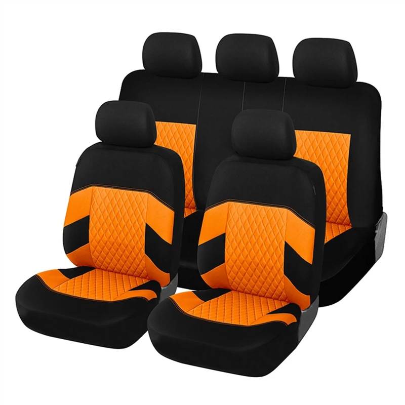 Sitzbezüge,Autositzbezug Autositzbezüge, universelle Passform, komplettes Set, Autositzschutz, Reifenspuren, Autositzzubehör – 9-teilig(Orange) von Fymlok