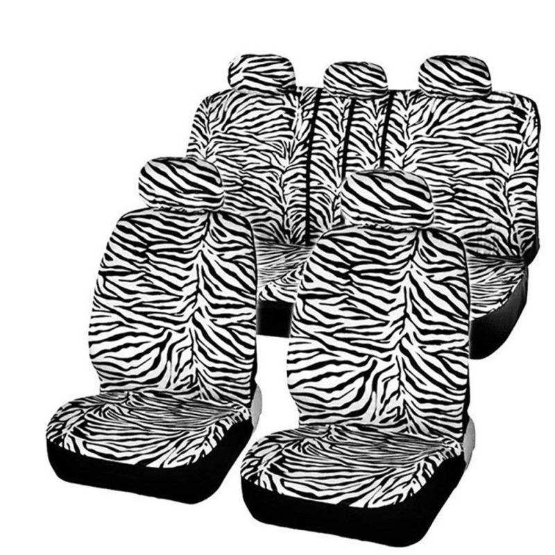 Sitzbezüge,Autositzbezug Kurzer Plüsch-weißer Zebra-Sitzbezüge Set Universal gepasst die meisten Autositze Lenkrad-Abdeckung Schulterpolster Auto-Sitzabdeckung(Black) von Fymlok