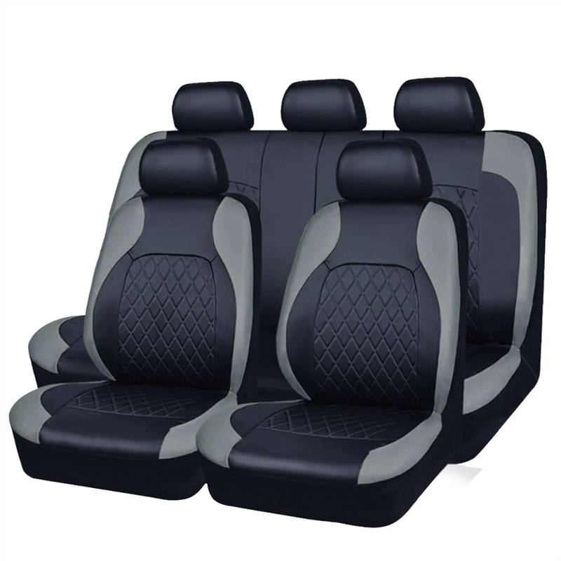 Sitzbezüge,Autositzbezug PU Leder Autositzbezug Vollumrandeter Sitzschutz Wasserdicht Universal Fit Limousine SUV Pick-up Truck Sitz(AE-2041-GY) von Fymlok