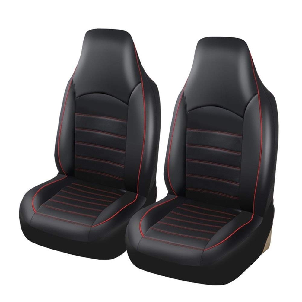 Sitzbezüge,Autositzbezug PU-Leder Vorne Autositzbezüge Fashion Style High Back Eimer Auto-Sitzabdeckung Auto-Innenraum Car Seat Protector 2ST(Black with Red Line) von Fymlok