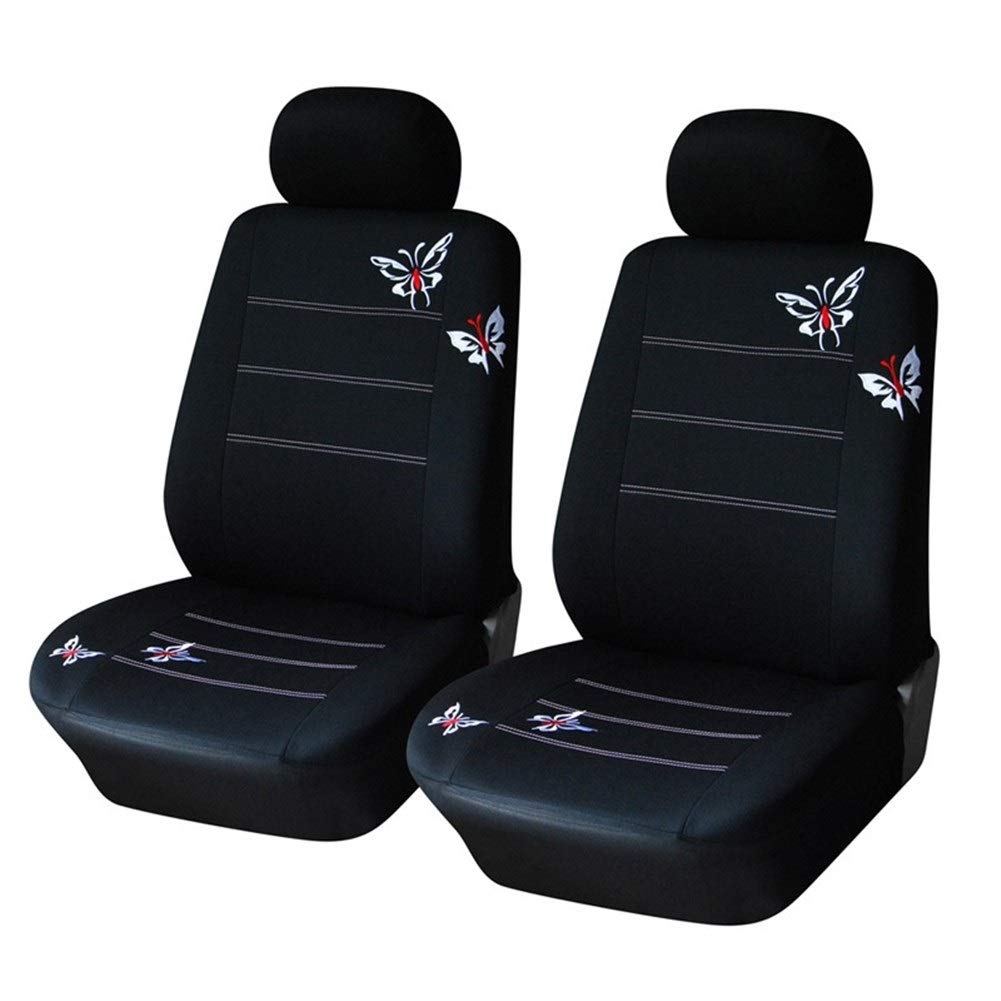 Sitzbezüge,Autositzbezug Schmetterling gestickte Auto-Sitzabdeckung Universal-Fit Die meisten Fahrzeuge Sitze Innenausstattung Schwarz Sitzbezüge(Front Seat Cover) von Fymlok