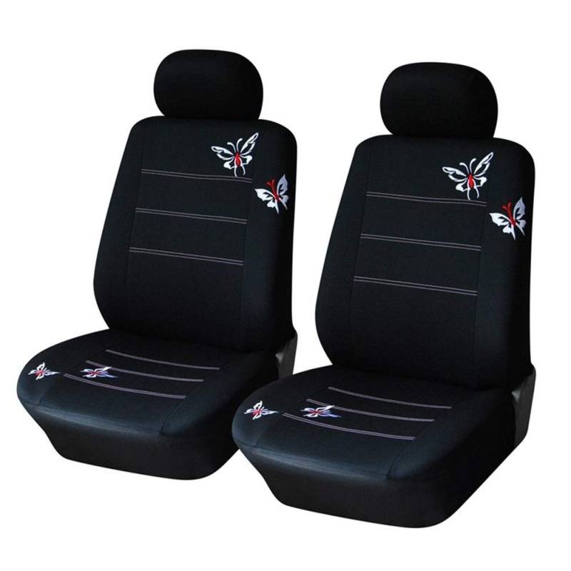 Sitzbezüge,Autositzbezug Schmetterling gestickte Auto-Sitzabdeckung Universal-Fit Die meisten Fahrzeuge Sitze Innenausstattung Schwarz Sitzbezüge(Front Seat Cover) von Fymlok