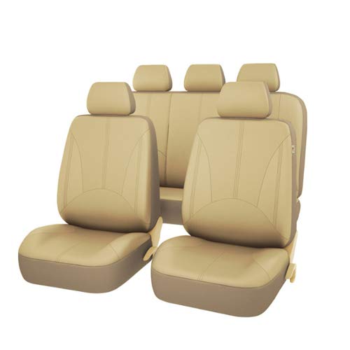 Sitzbezüge,Autositzbezug Universal-Autositz-Abdeckung Protector PU. Lederfront- und Rücksitz-Rückenkissen Pad Mat Rückenlehne for Auto-Innenwagen SUV Limousine(9PCS Beige) von Fymlok