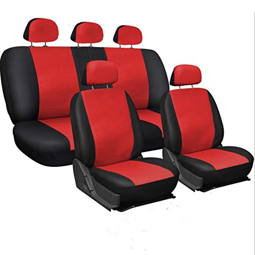 Sitzbezüge,Autositzbezug Universal-Autositz-Abdeckung Protector PU. Lederfront- und Rücksitz-Rückenkissen Pad Mat Rückenlehne for Auto-Innenwagen SUV Limousine(Red) von Fymlok