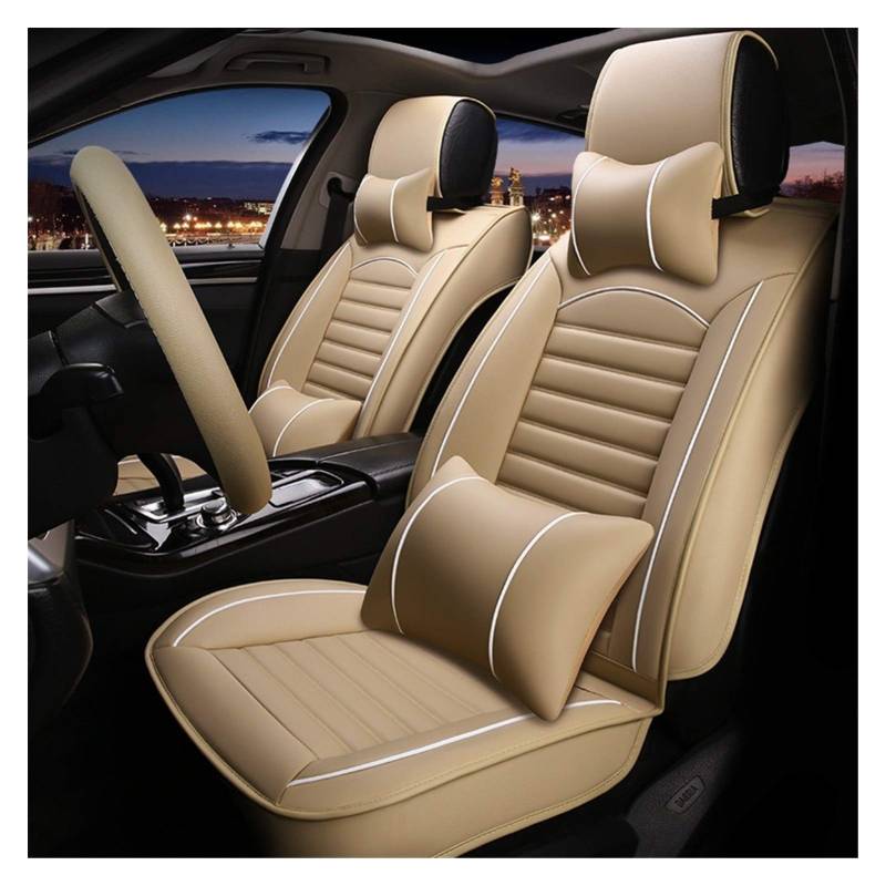 Sitzbezüge,Autositzbezug Universal Leder Autositz-Abdeckung for Hyundai Getz Kia Rio 3 Toyota Corolla Lada Granta for Peugeot 307 Sw Ford Focus Zubehör(Beige Have Pillow) von Fymlok
