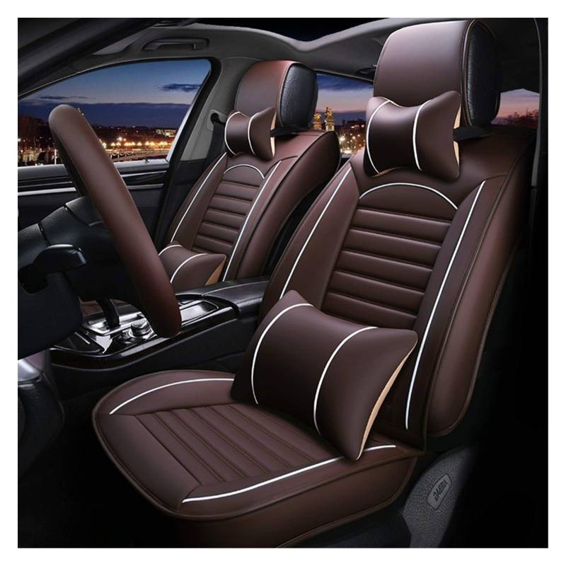 Sitzbezüge,Autositzbezug Universal Leder Autositz-Abdeckung for Hyundai Getz Kia Rio 3 Toyota Corolla Lada Granta for Peugeot 307 Sw Ford Focus Zubehör(Coffee Have Pillow) von Fymlok