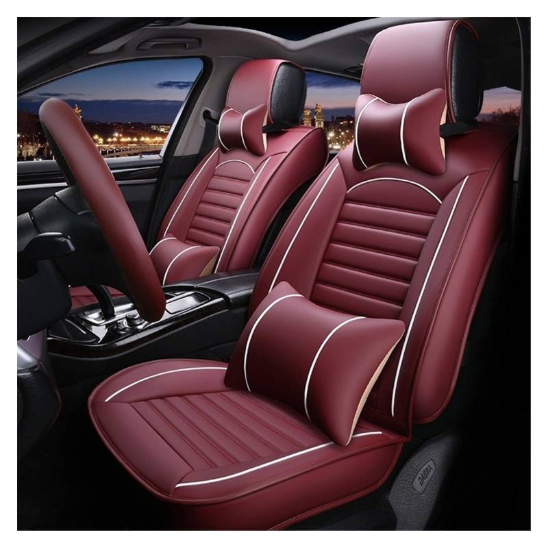 Sitzbezüge,Autositzbezug Universal Leder Autositz-Abdeckung for Hyundai Getz Kia Rio 3 Toyota Corolla Lada Granta for Peugeot 307 Sw Ford Focus Zubehör(Wine red Pillow) von Fymlok