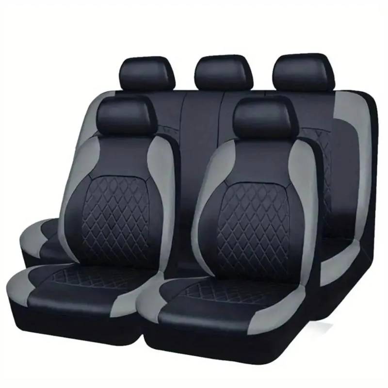 Sitzbezüge,Autositzbezug Universal PVC Auto Sitz Abdeckung for Auto Sitz Abdeckung Vollen Satz Leder 5-Sitz Vorne Hinten(Black Grey) von Fymlok