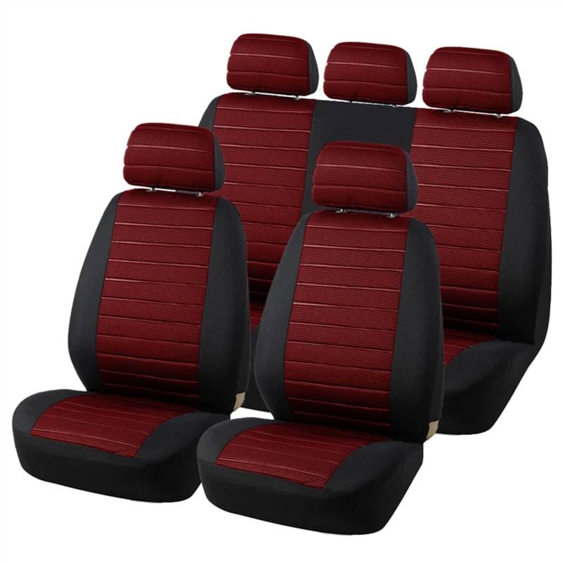 Sitzbezüge,Autositzbezug Vollständiger Autositzbezug-Satz, universeller, Airbag-kompatibler Autoinnenraum, verschleißfester Sitzschutzbezug aus Polyesterfasergewebe(Full Set of red) von Fymlok