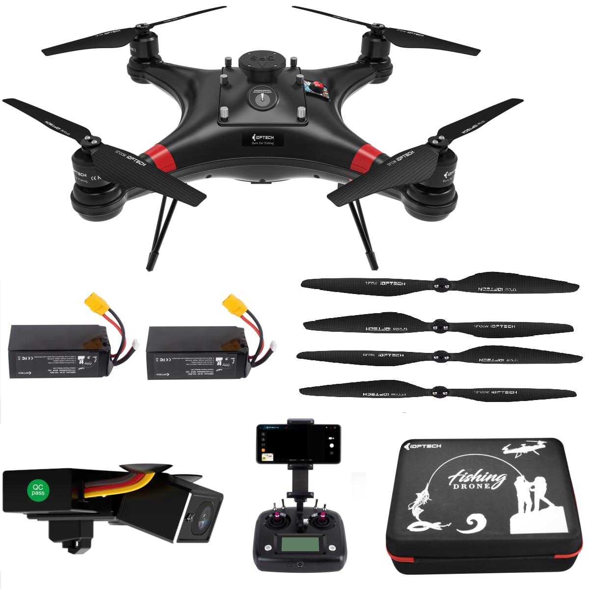 Ideafly Fishing Drone 3KG Payload Bait Release Heavy Drone, 1.5km RC GPS Drone 33mins Waterproof Drone with Single Axis Gimble Camera 4K (add two propellers+ batteries) (add two propellers+ battery) von Camolech