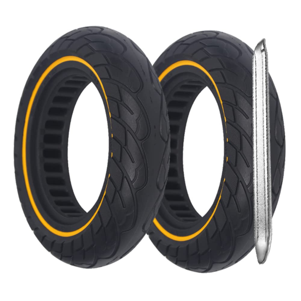 G.V.SHOP® 10X2.5 Zoll 45MM Vollgummirad für Elektroroller Scooter Scooter, Vollgummi, Kompatibel mit NINEBOT G30 Max, Xiaomi PRO 4, Anti-Rutsch, Vollgummireifen, 60/70-6.5 (Gelb 2pcs+hebel) von G.V.SHOP