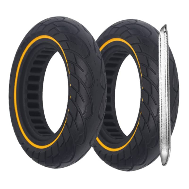 G.V.SHOP® 10X2.5 Zoll 45MM Vollgummirad für Elektroroller Scooter Scooter, Vollgummi, Kompatibel mit NINEBOT G30 Max, Xiaomi PRO 4, Anti-Rutsch, Vollgummireifen, 60/70-6.5 (Gelb 2pcs+hebel) von G.V.SHOP