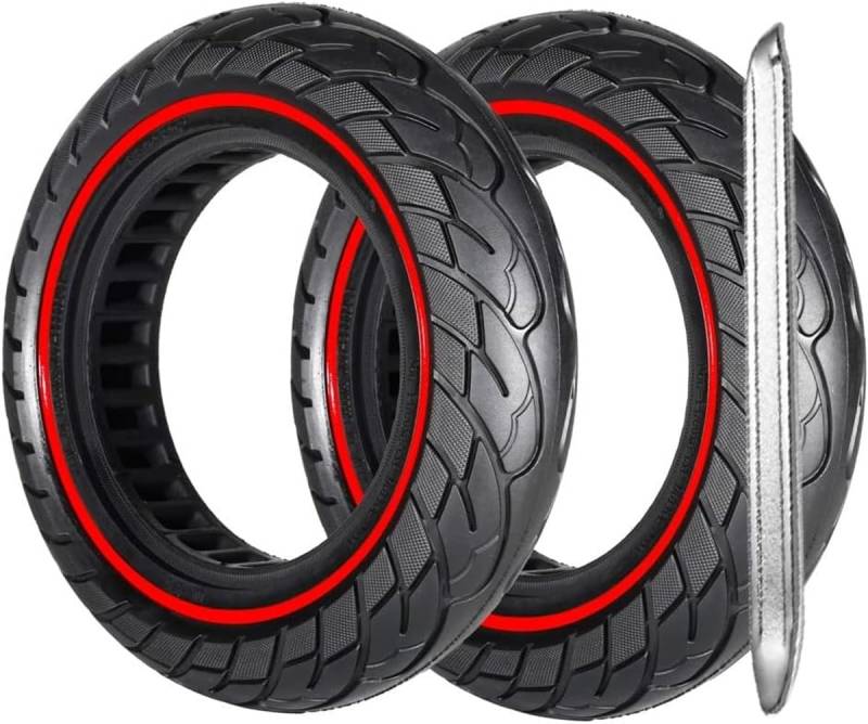 G.V.SHOP® 2 Vollgummiräder 10 x 2,5 Zoll 36 mm Reifen für Elektroroller, Xiaomi, Ducati, Lexgo, Vivobike S2, rutschfest, Vollgummi (Rot 2pcs+Hebel) von G.V.SHOP