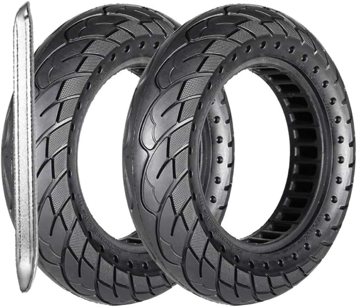 G.V.SHOP® 2 Vollgummiräder 10 x 2,5 Zoll 36 mm Reifen für Elektroroller, Xiaomi, Ducati, Lexgo, Vivobike S2, rutschfest, Vollgummi (Schwarze Punkte 2pcs + Hebel) von G.V.SHOP