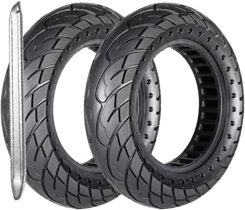 G.V.SHOP® 2 Vollgummiräder 10 x 2,5 Zoll 36 mm Reifen für Elektroroller, Xiaomi, Ducati, Lexgo, Vivobike S2, rutschfest, Vollgummi (Schwarze Punkte 2pcs + Hebel) von G.V.SHOP