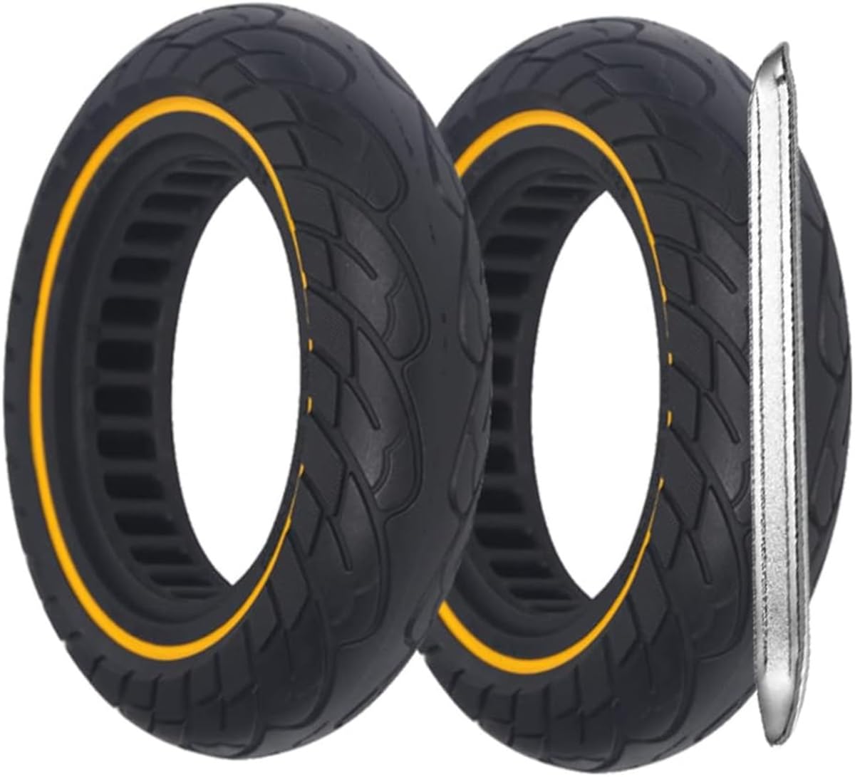 G.V.SHOP® 2 Vollgummiräder 10 x 2,5 Zoll 36 mm Reifen für Elektroroller, Xiaomi, Ducati, Lexgo, Vivobike S2, rutschfest, Vollgummi (Gelb 2pcs+Hebel) von G.V.SHOP