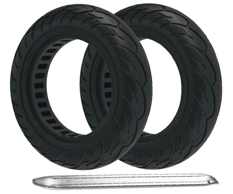 G.V.SHOP® 2pcs Vollgummi-Räder 10X2.125 Zoll für Elektroroller Vivobike S2 Max und S3 Max, Ninebot F25E, rutschfest, Vollgummi, Sie werden nie wieder ein durchgestochenes Rad haben(Schwarz 2pcs+Hebel) von G.V.SHOP