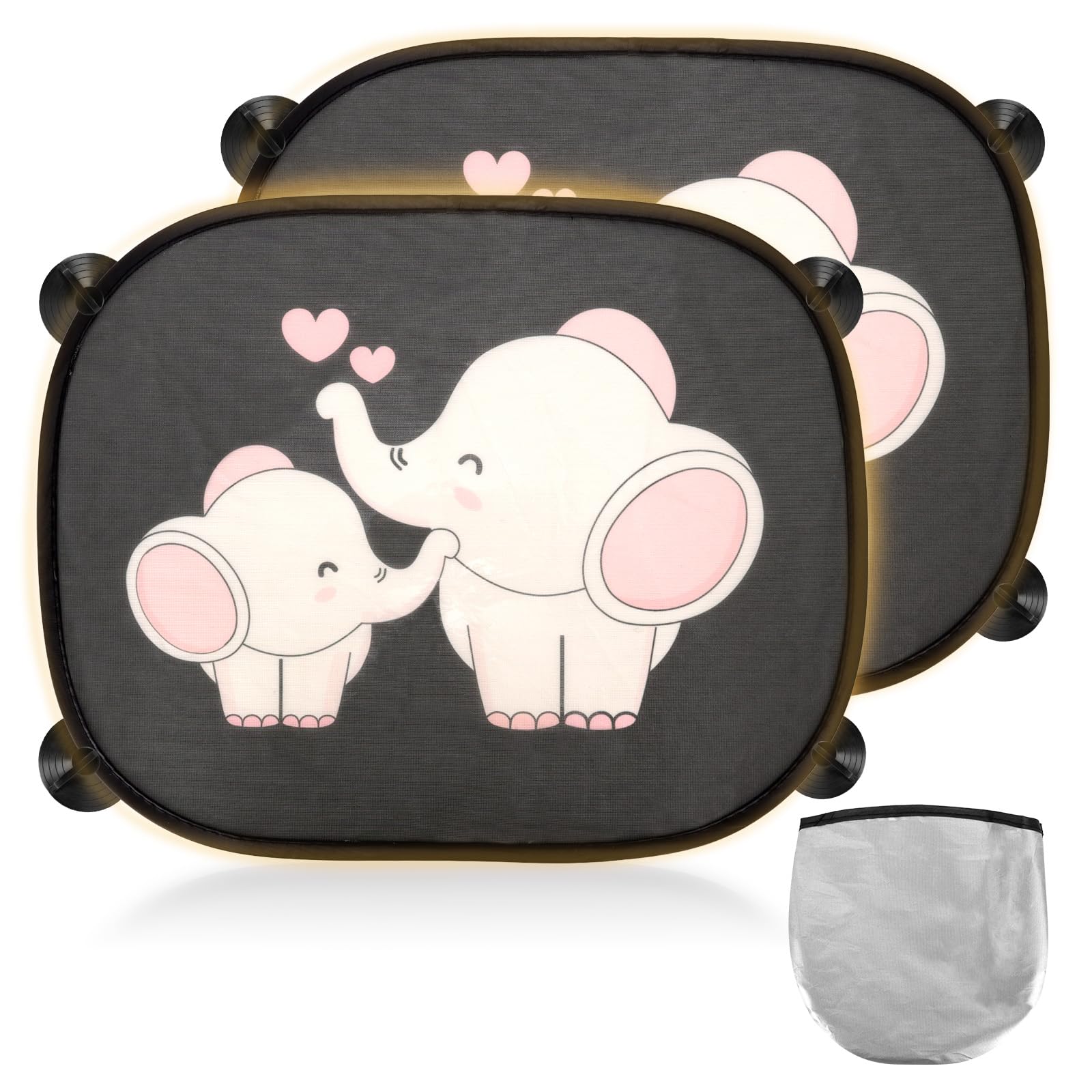 2 Stück Sonnenschutz Auto Baby, 45x35.5cm UV-Schutz Sonnenblende mit 8 Saugnäpfen, Auto Sonnenschutz Baby mit Süßen Tier Motiven (Elefant) von GADITIEK