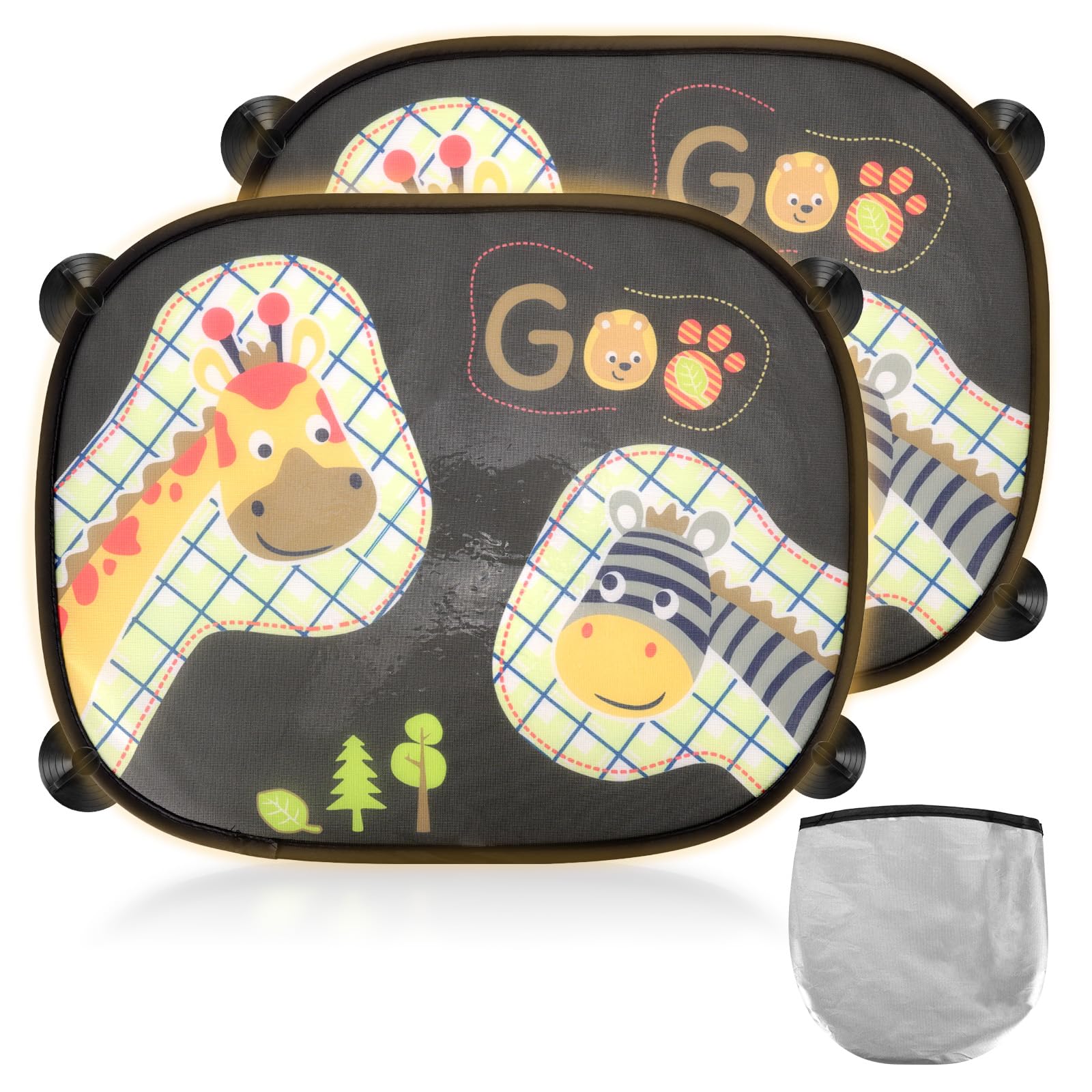 2 Stück Sonnenschutz Auto Baby, 45x35.5cm UV-Schutz Sonnenblende mit 8 Saugnäpfen, Auto Sonnenschutz Baby mit Süßen Tier Motiven (Giraffe) von GADITIEK