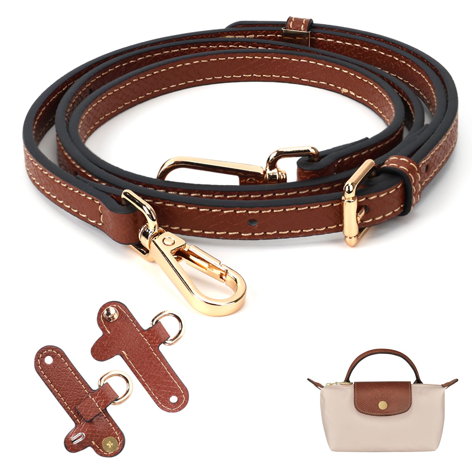 Schultergurt für Longchamp Mini Tasche Damen,Leder Cognac Schulterriemen,Einstellbarer No-Punch Taschengurt für Long Champ Strap von GADITIEK