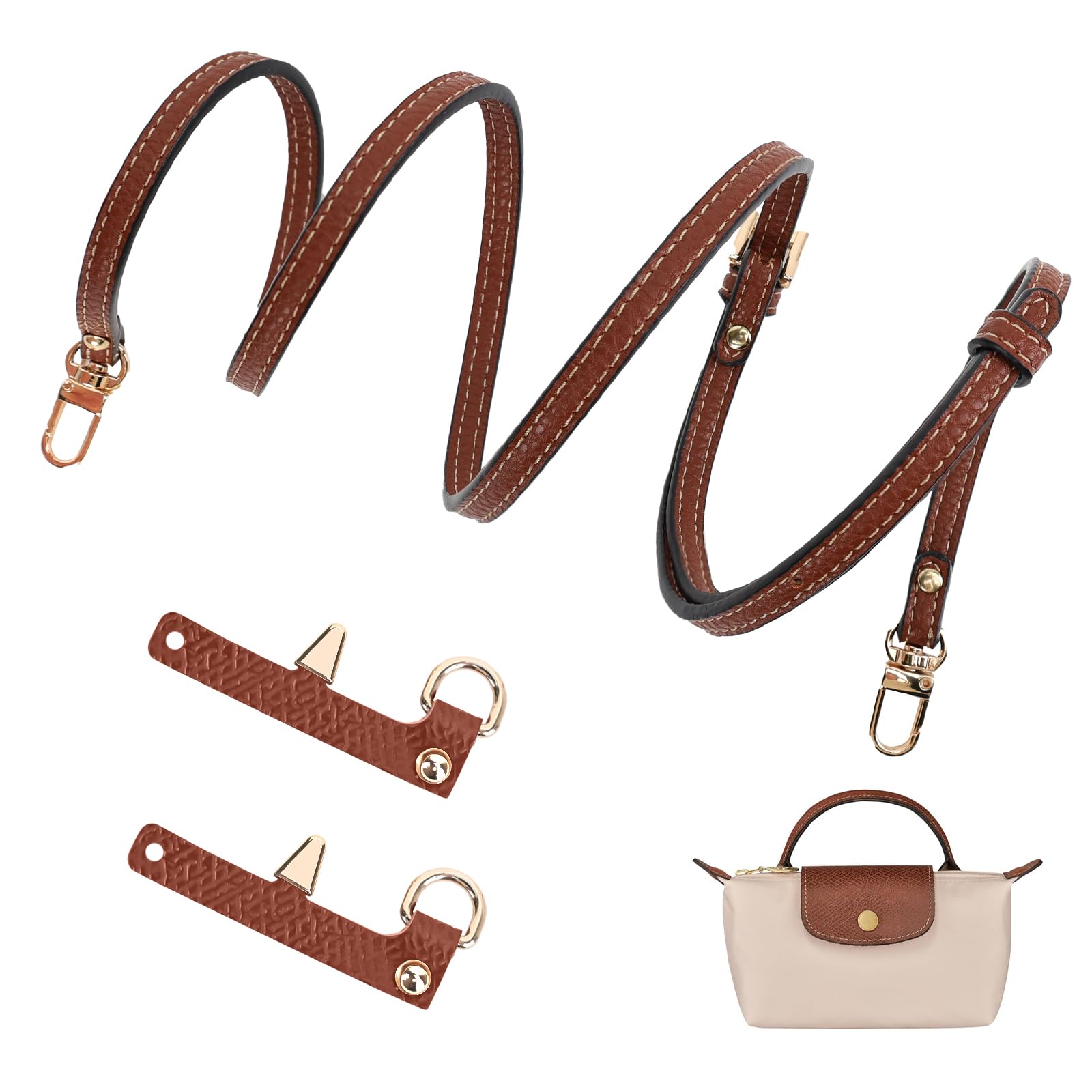 Schultergurt für Longchamp Tasche Damen Mini, Kein Stanzen Schulterriemen, Lederriemen, Taschengurt Schmal, Tragegurt für Longchamp Le Pliage (Braun) von GADITIEK