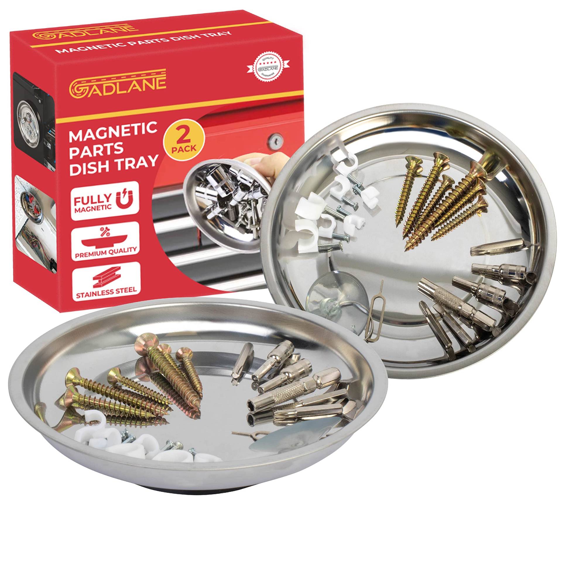 GADLANE Magnet Werkzeugschale Edelstahl Hochleistungs-Muttern- und Bolzenbuchsen Schrauben Werkzeughalter 15cm Durchmesser (2er-Pack) von GADLANE