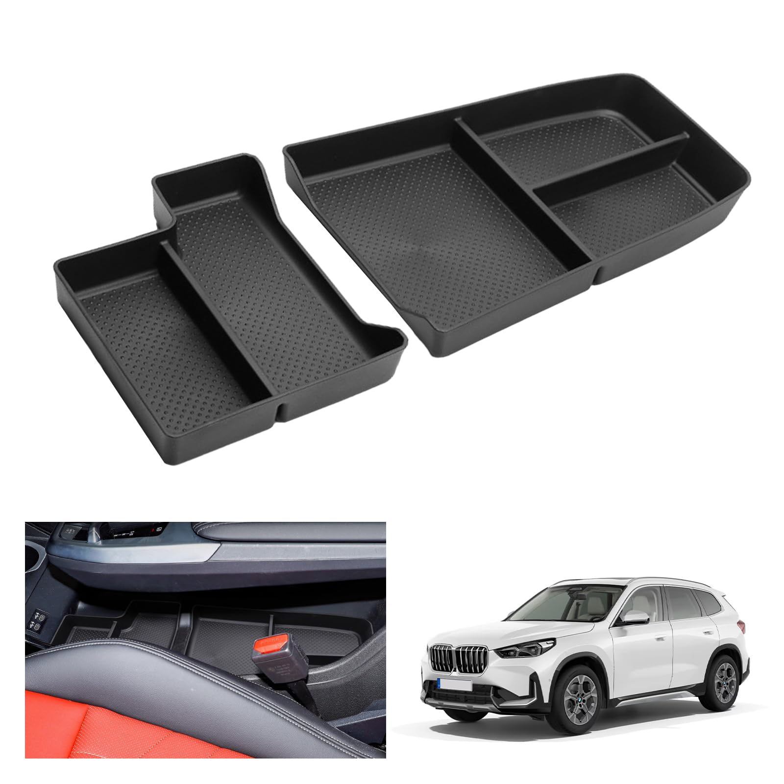 [2 Stück] GAFAT Kompatibel mit BMW X1 iX1 U11 2023 2024 2025 Mittelkonsole Aufbewahrungsbox, Neu X1 2023 Organizer Tray Unten die Mittelkonsole, TPE-Weichgummi, X1 U11 Zubehör von GAFAT