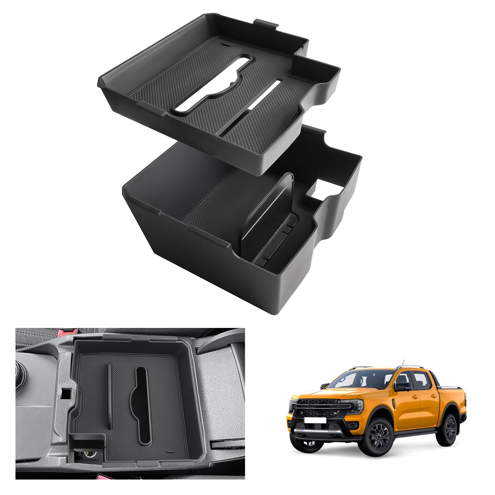 [2 Stück] GAFAT Kompatibel mit Ford Ranger T9 2024 2025 (Elektronische Bremse) Mittelkonsole Aufbewahrungsbox Doppellagig Abnehmbar, Ranger T9 Raptor Wildtrak XLT Armlehne Organizer von GAFAT