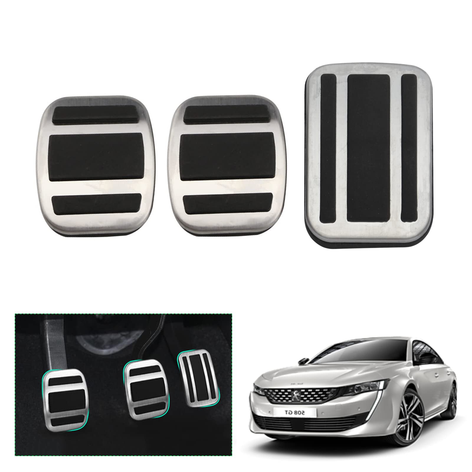 GAFAT Kompatibel mit Peugeot 308 508 SW GT Hybrid 2014-2023 2024 Pedale für Gas und Brems, 308 2024 Pedalkappen Abdeckung Pedale Abdeckplatte Fußrasten [Schaltgetriebe] von GAFAT