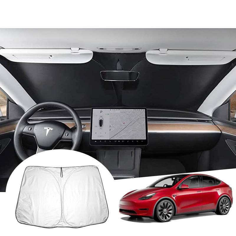 GAFAT Tesla Model Y Juniper 2025 2026/Model 3 Highland 2017-2025 2026 Sonnenschutz Frontscheibe Innen, Tesla Model Y 2025 Windschutzscheibe Sonnenschirm Tesla Model 3 2024 Sonnenblende, UV Schutz von GAFAT