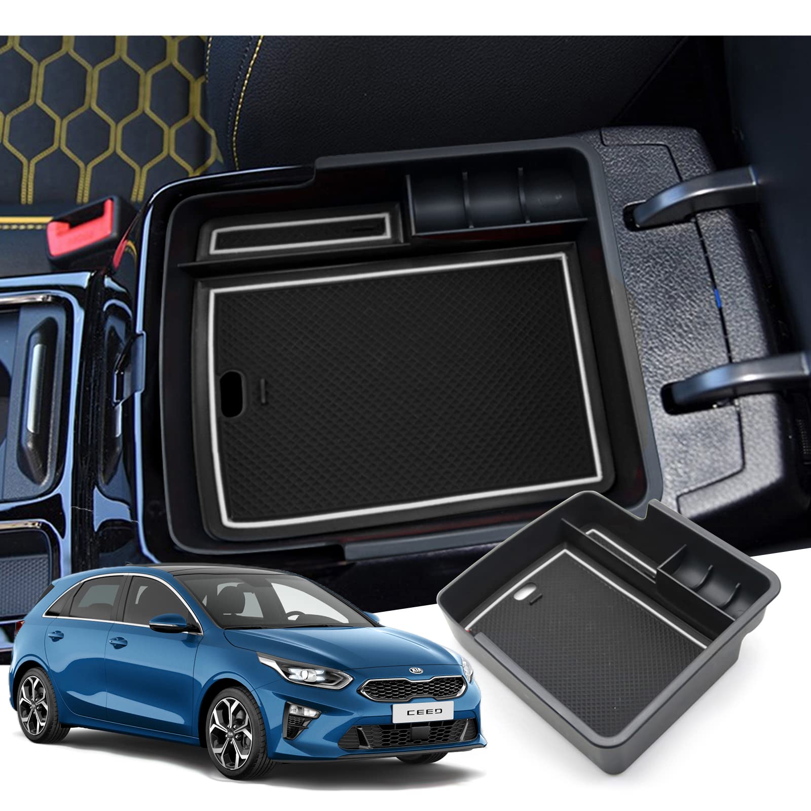 GAFAT 2018-2024 2025 Ki-a Ceed SW GT Proceed GT/XCeed GT Mittelkonsole Aufbewahrungsbox Armlehne Organizer Tray Mittelarmlehne Handschuhfach, Kompatibel mit Kia Ceed XCeed Zubehör (Weiß) von GAFAT