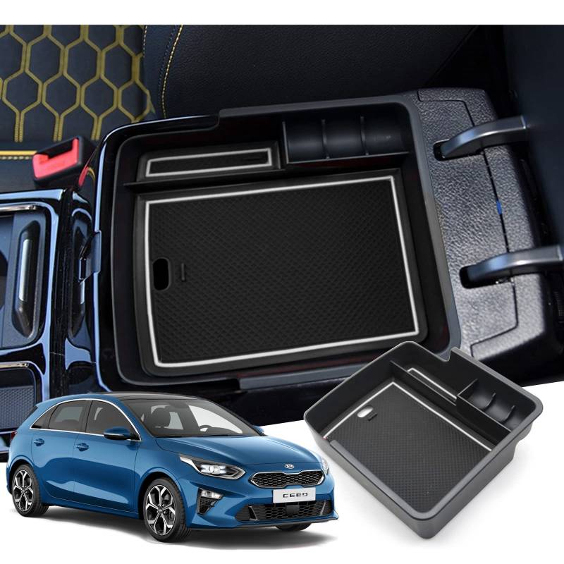 GAFAT 2018-2024 2025 Ki-a Ceed SW GT Proceed GT/XCeed GT Mittelkonsole Aufbewahrungsbox Armlehne Organizer Tray Mittelarmlehne Handschuhfach, Kompatibel mit Kia Ceed XCeed Zubehör (Weiß) von GAFAT