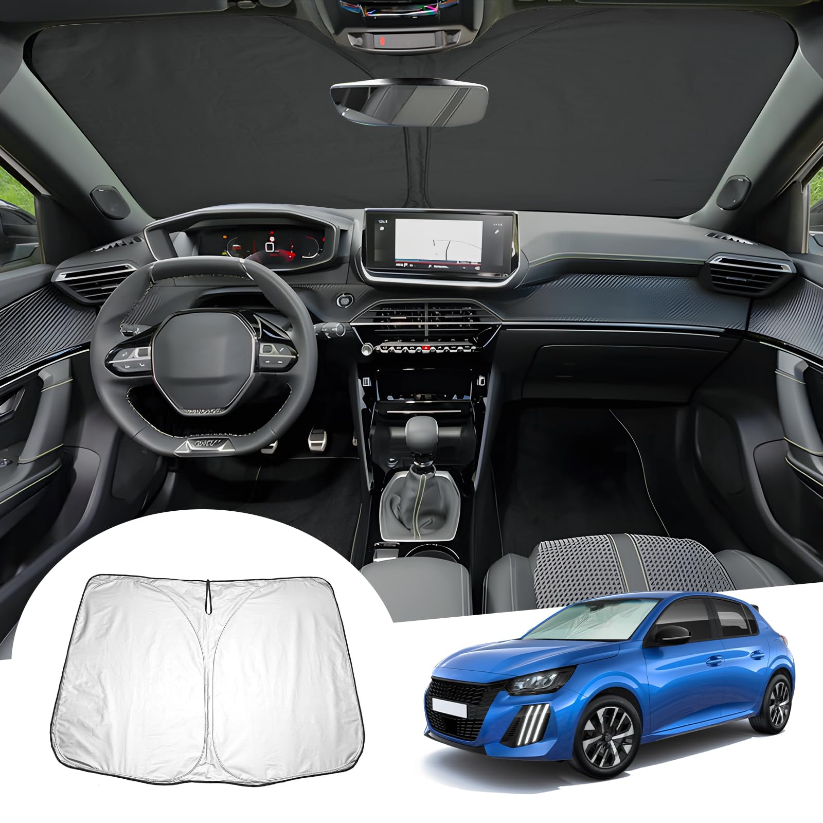 GAFAT 2019-2024 2025 Peugeot 208 e-208 Restyling Sonnenschutz Frontscheibe Innen, Neu Peugeot 208 2023 GT Line Windschutzscheibe Sonnenschirm Sonnenblende, Abkühlung, UV Schutz von GAFAT