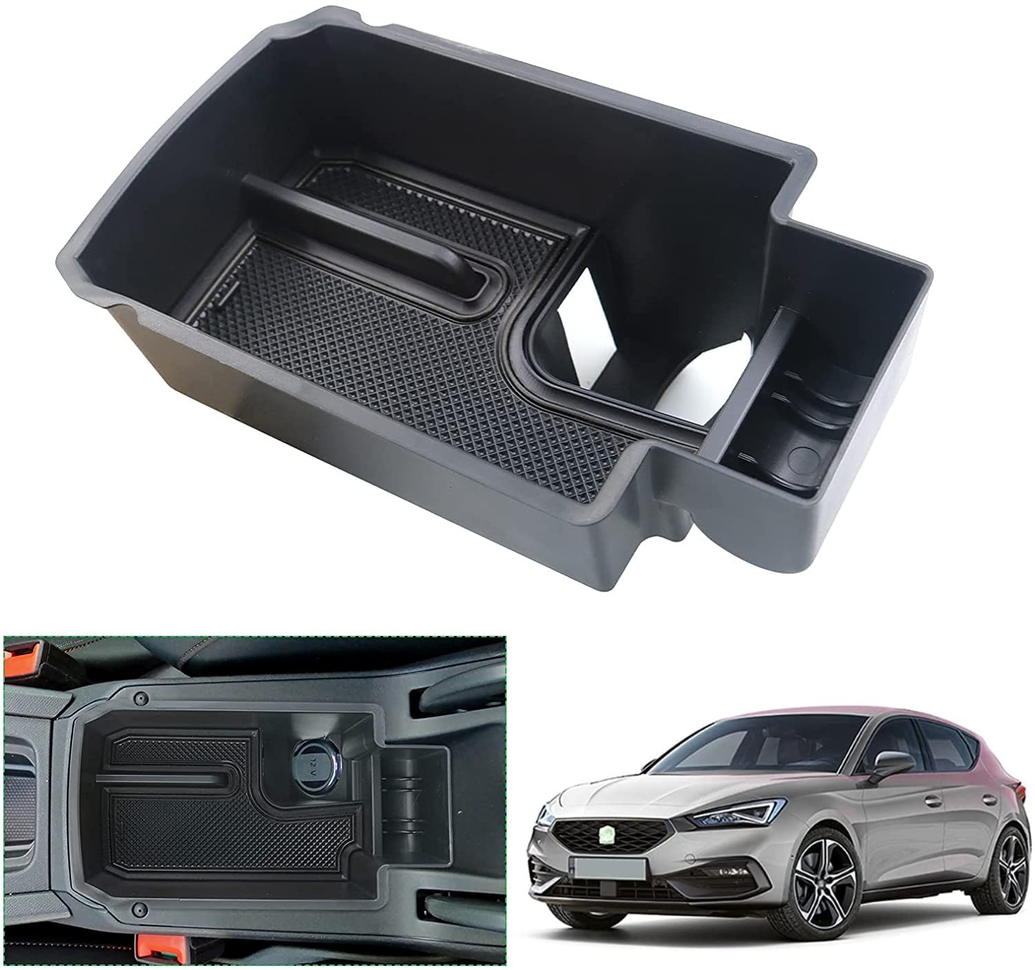 GAFAT 2020-2023 2024 Seat Leon MK4 /Cuprα Formentor Armlehne Organizer, Neu 2020 Seat Leon KL FR ST Mittelkonsole Aufbewahrungsbox Tray Mittelarmlehne Handschuhfach (Schwarz) von GAFAT