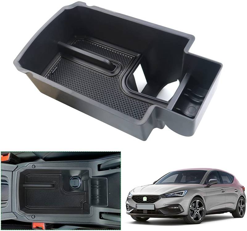 GAFAT Seat Leon MK4 | Cuprα Formentor 2020-2024 2025 Armlehne Organizer, Neu Seat Leon 4 KL ST FR Formentor VZ Facelift Mittelkonsole Aufbewahrungsbox Tray Mittelarmlehne Handschuhfach (Schwarz) von GAFAT
