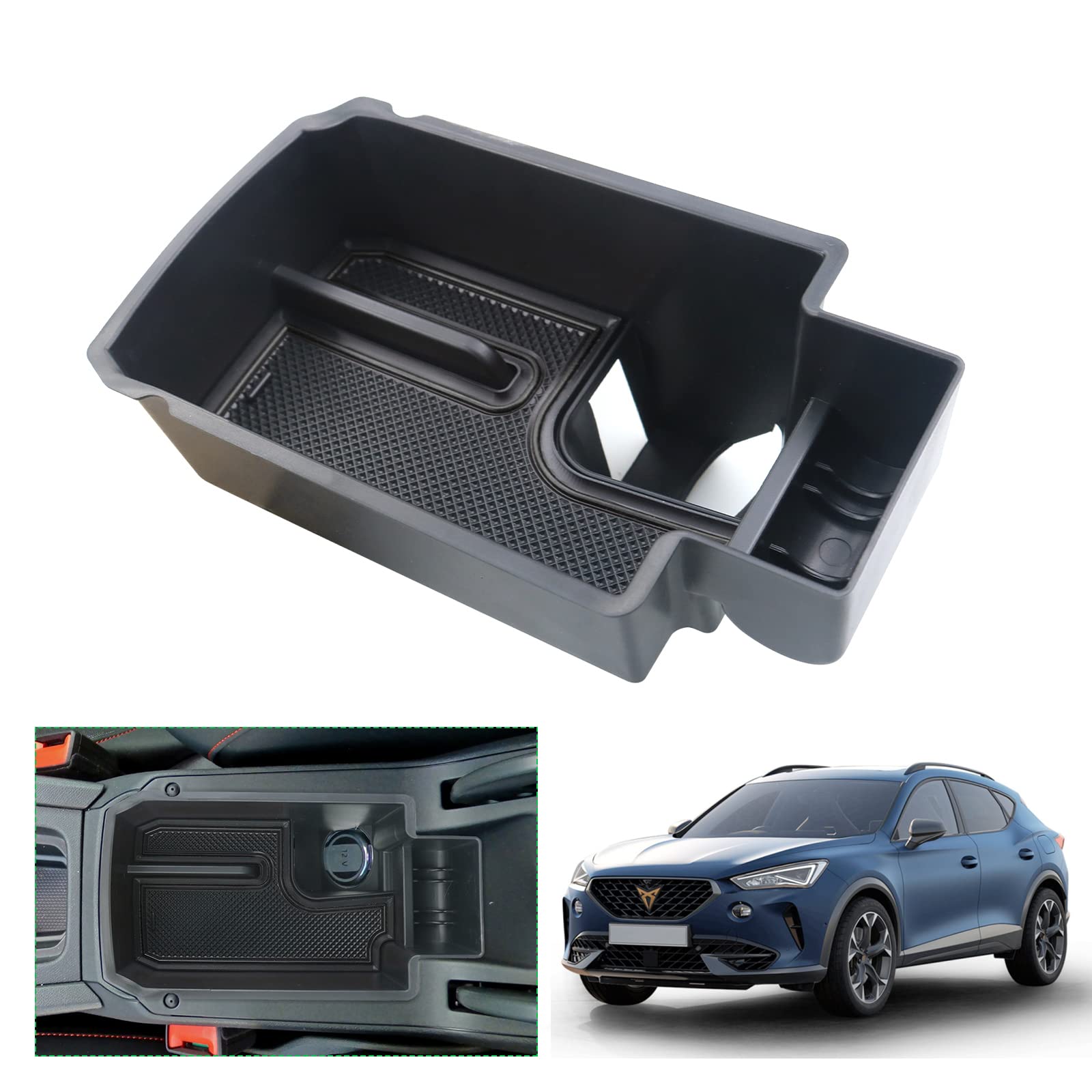 GAFAT 2020-2023 2024 Seat Leon MK4 /Cuprα Formentor Armlehne Organizer, Neu 2020 Seat Leon KL FR ST Mittelkonsole Aufbewahrungsbox Tray Mittelarmlehne Handschuhfach (Schwarz1) von GAFAT