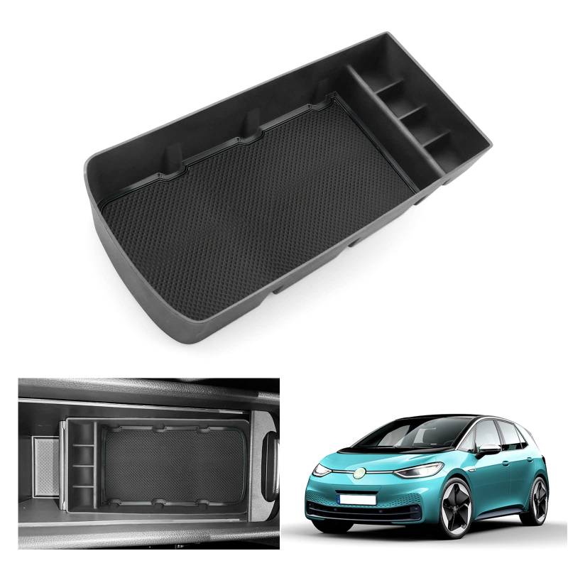 GAFAT Kompatibel mit VW ID.3 Facelift/Cupra Born 2020-2024 2025 Mittelkonsole Aufbewahrungsbox, Neu ID.3 2024 Born 2024 Armlehne Organizer Tray, Mittelarmlehne Handschuhfach, ID.3 Zubehör (Schwarz) von GAFAT