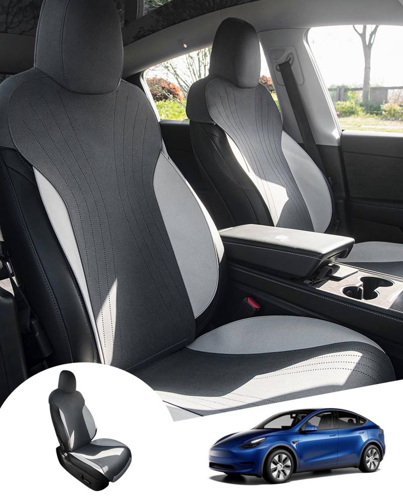 GAFAT Tesla Model Y 2021-2024/3 2017-2023 Sitzbezüge Vordersitze Aus Wildleder, Bequem zu Vier Jahreszeit, Sitzschutz Leder Verdicken, Original Tesla Innenraumstil, Airbag Kompatibel von GAFAT