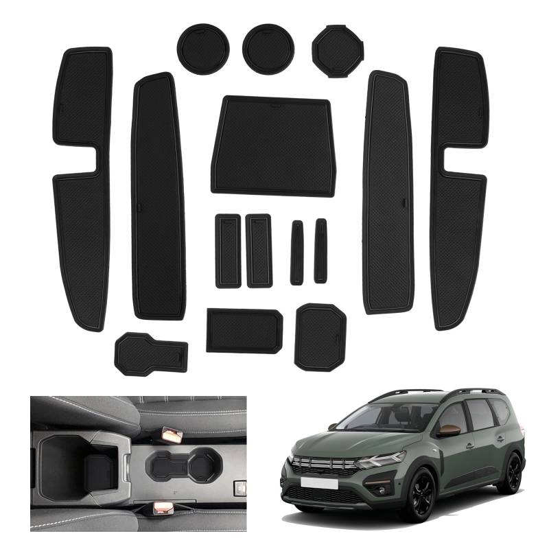 GAFAT Dacia Jogger Hybrid/Extreme 2022-2024 2025 Antirutschmatten, Jogger 2024 Gummimatten, Mittelkonsole Matten, Türnaht Matten, Dacia Jogger Zubehör (Schwarz) von GAFAT