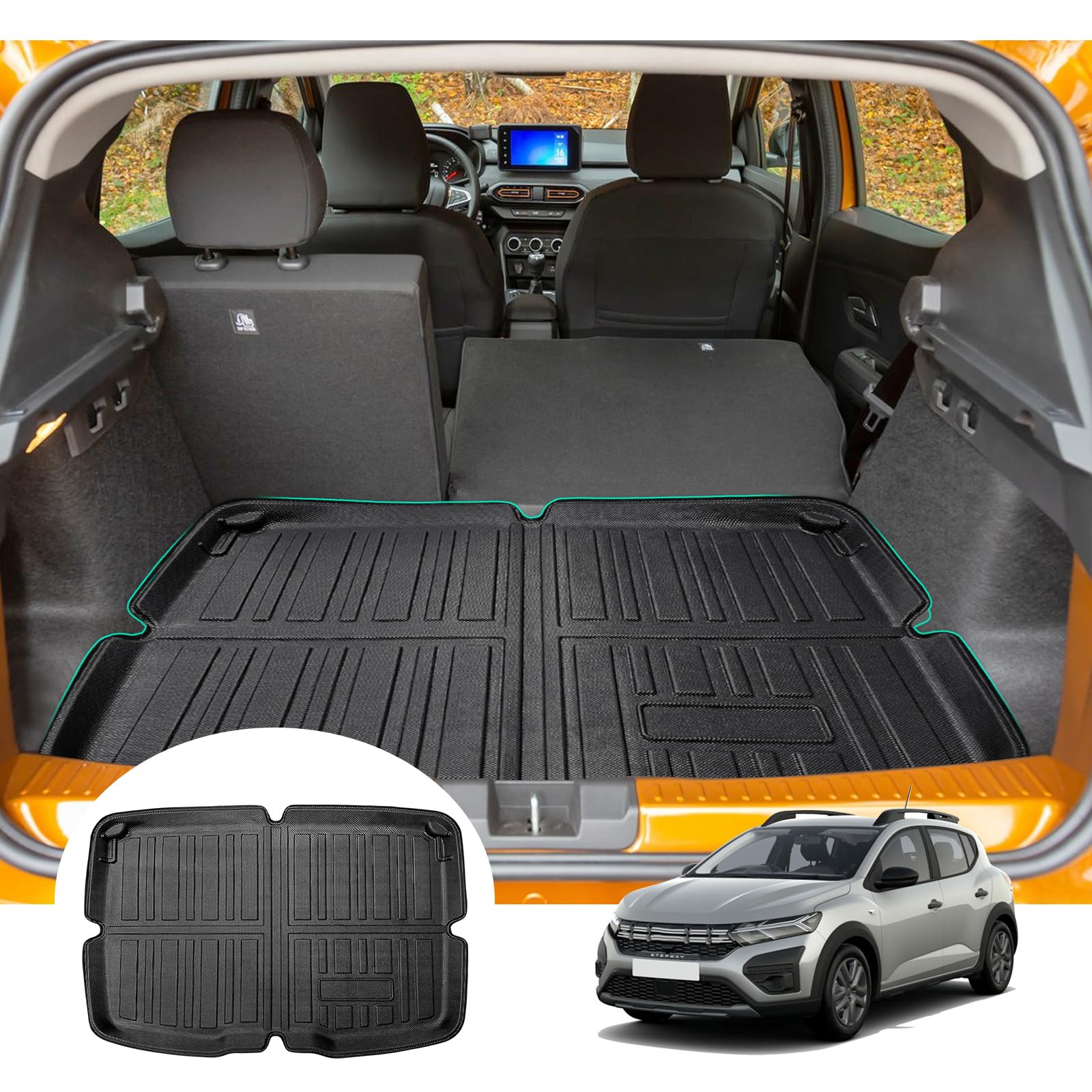 GAFAT Dacia Sandero 3/ Sandero Stepway 3 III 2021-2024 2025 Kofferraummatte, Leicht zu Falten, Sandero 3 TPE Allwetter-Kofferraumwanne, Hohe Kante Multifunktion [Oberer Ladeboden] von GAFAT
