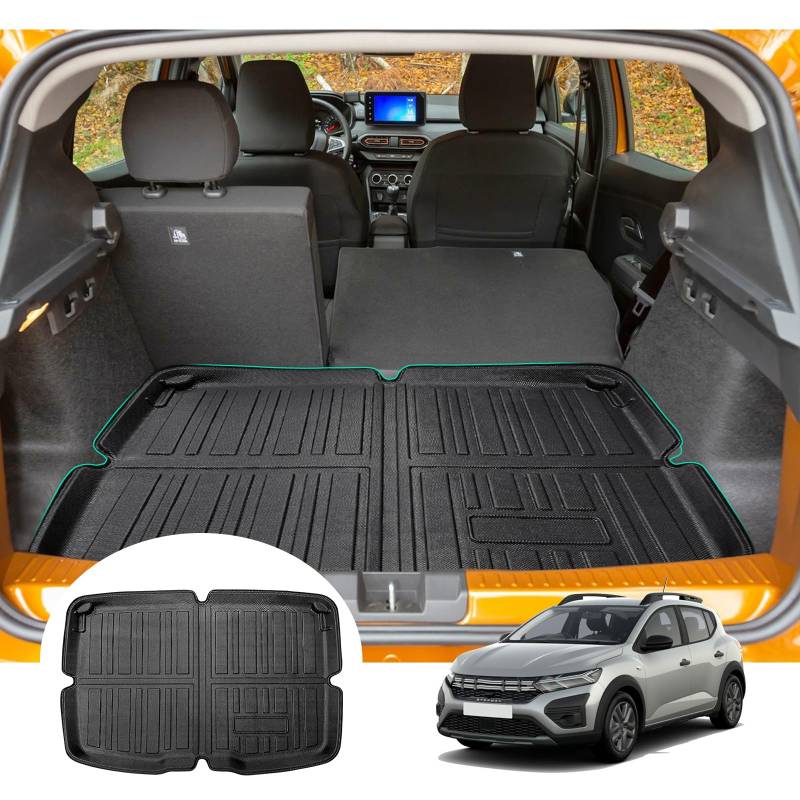 GAFAT Dacia Sandero 3/ Sandero Stepway 3 III 2021-2024 2025 Kofferraummatte, Leicht zu Falten, Sandero 3 TPE Allwetter-Kofferraumwanne, Hohe Kante Multifunktion [Oberer Ladeboden] von GAFAT