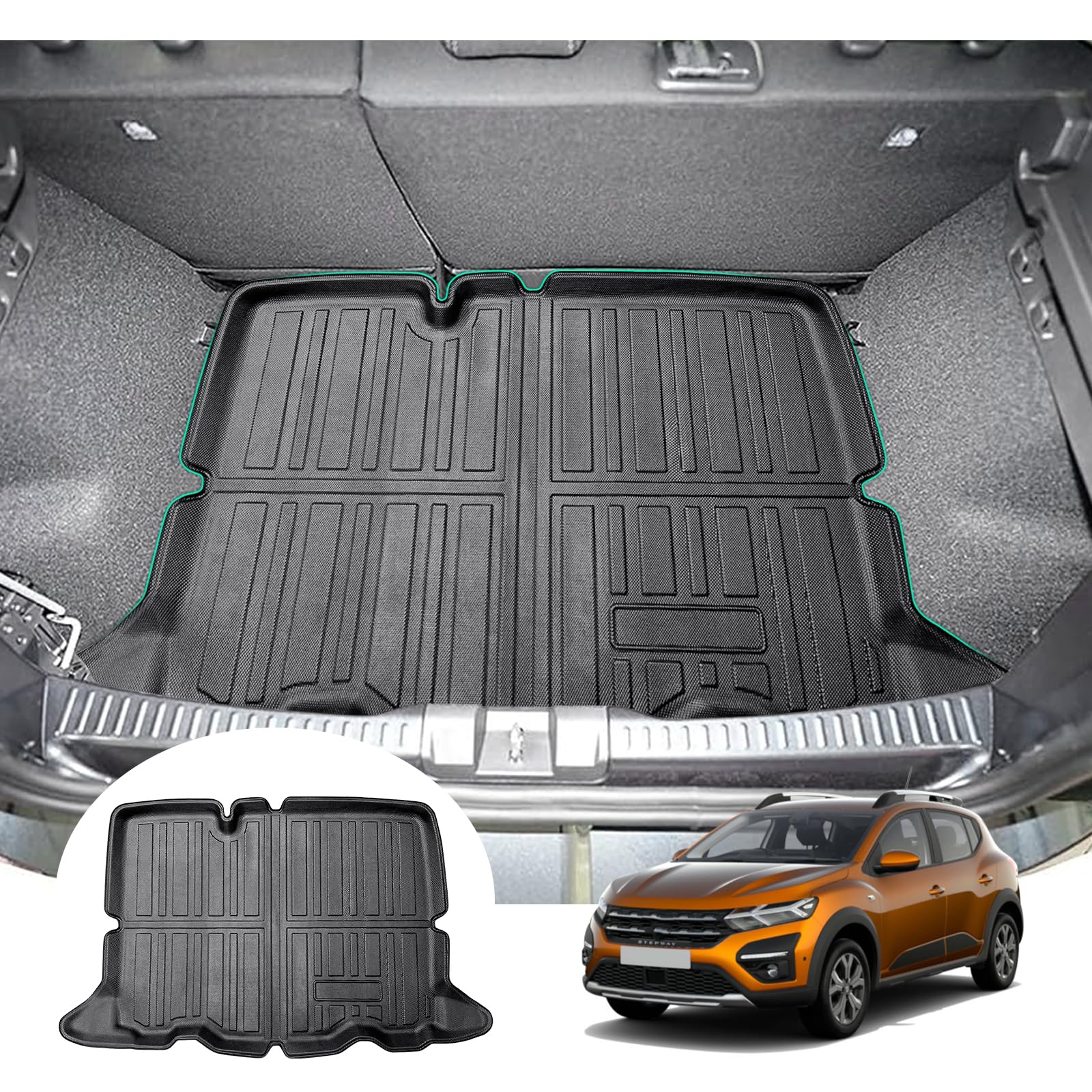 GAFAT Dacia Sandero 3/ Sandero Stepway 3 III 2021-2024 2025 Kofferraummatte, Leicht zu Falten, Sandero 3 TPE Allwetter-Kofferraumwanne, Hohe Kante Multifunktion [Unterer Ladeboden] von GAFAT