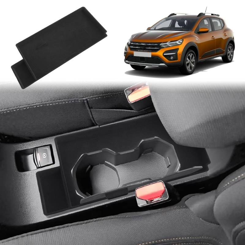 GAFAT Dacia Sandero 3 Stepway 3/Dacia Jogger 2021-2024 2025 Mittelkonsole Aufbewahrungsbox, Multifunktionale Becherhalter Organizer, Beflockung, Ein und Ausschaltbar [Nicht für Handbremse] von GAFAT