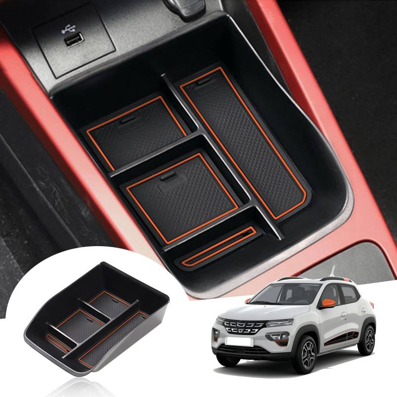 GAFAT Dacia Spring Electric 2022 2023 2024 Mittelkonsole Aufbewahrungsbox, Dacia Spring 2023 Organizer Tray Handschuhfach Unten die Mittelkonsole, Dacia Spring Zubehör (Orange) von GAFAT